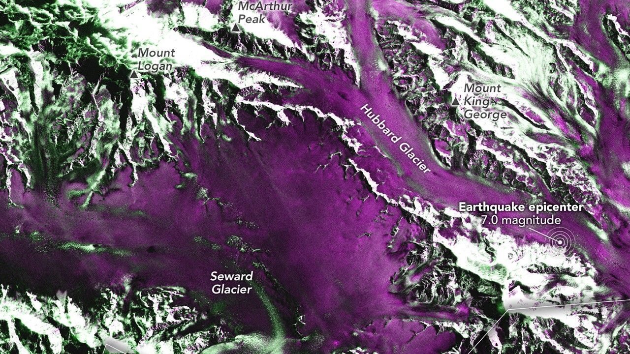 Landslide and Avalanche Debris Litter Hubbard Glacier