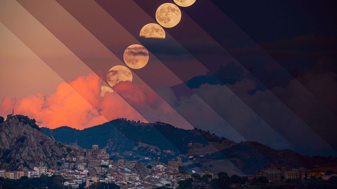 APOD: 2026 October 1 – Harvest Moon with Erupting Mount Etna